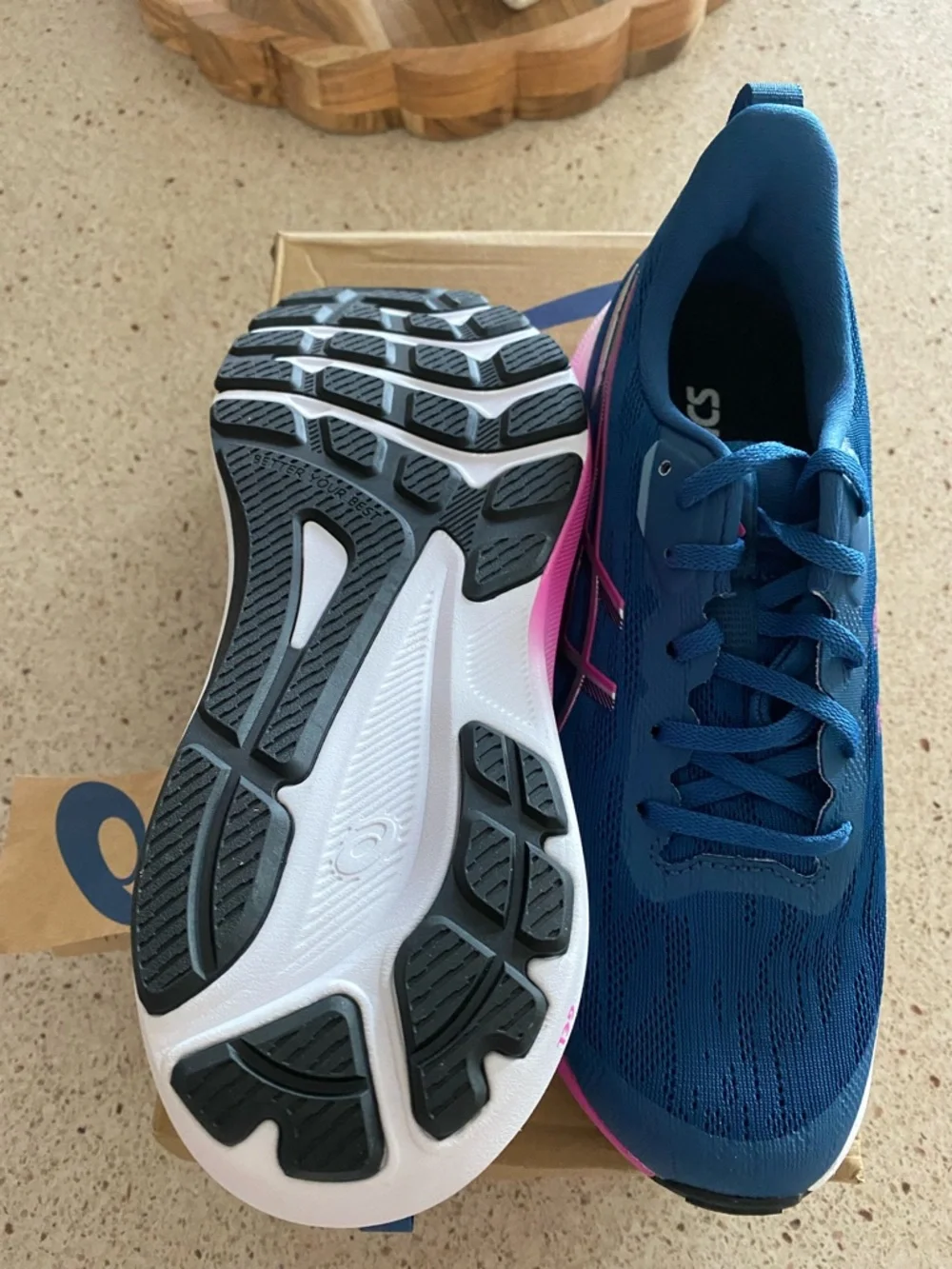 ASICS GT-1000 14 Women's Blue Running Shoes with Pink Midsole Accents - Picture 3 of 4